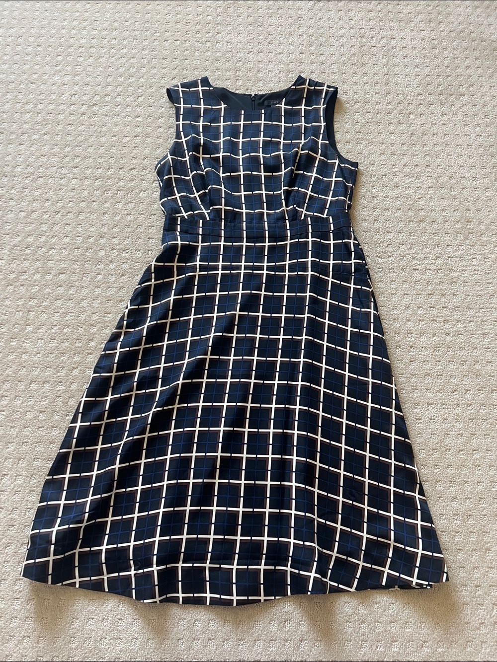 J. Crew Navy and White Windowpane Sleeveless A-Line Dress